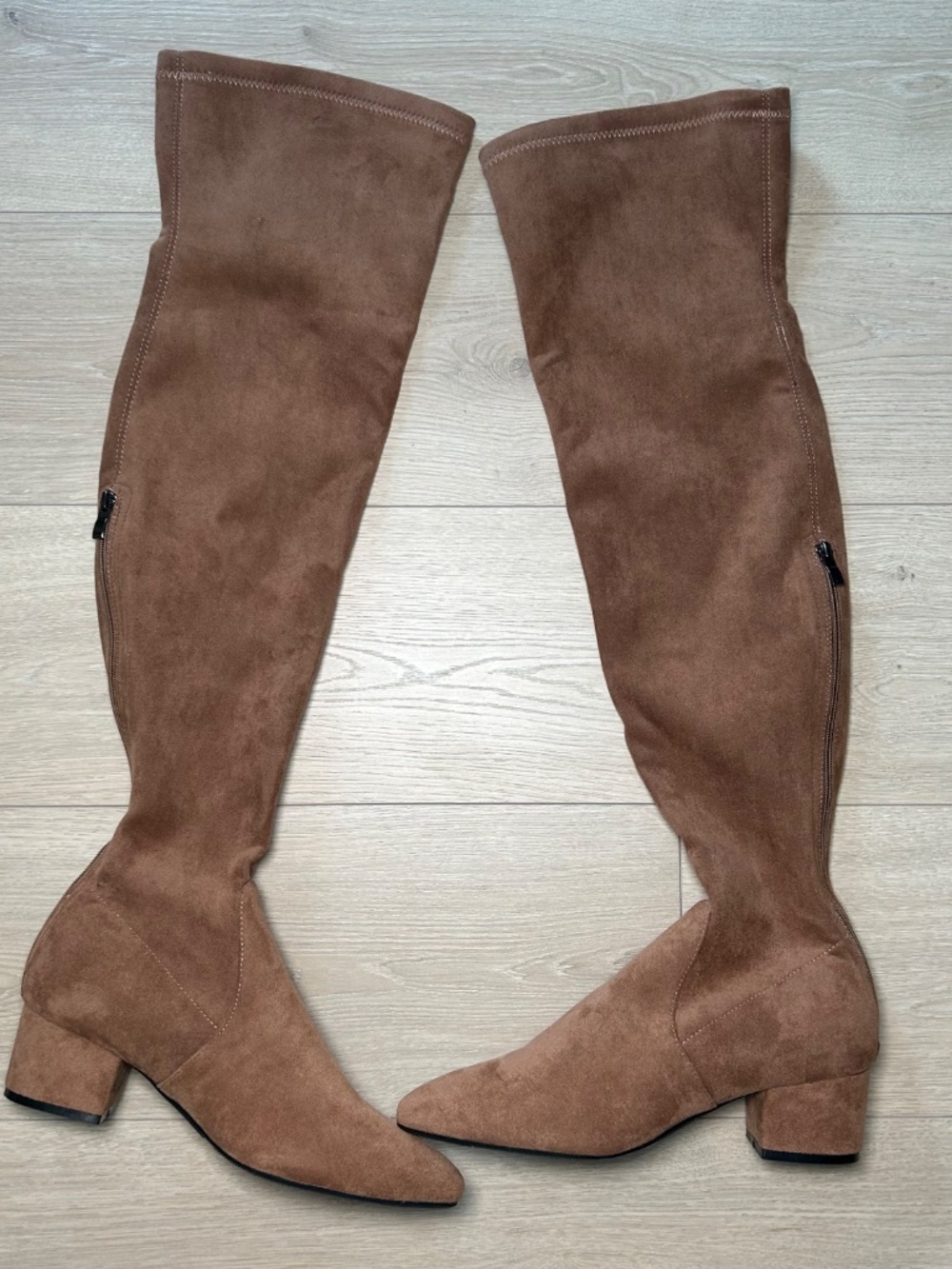 Women's Brown Suede Over The Knee Boots Low Block Heels Size 43 US 11.5